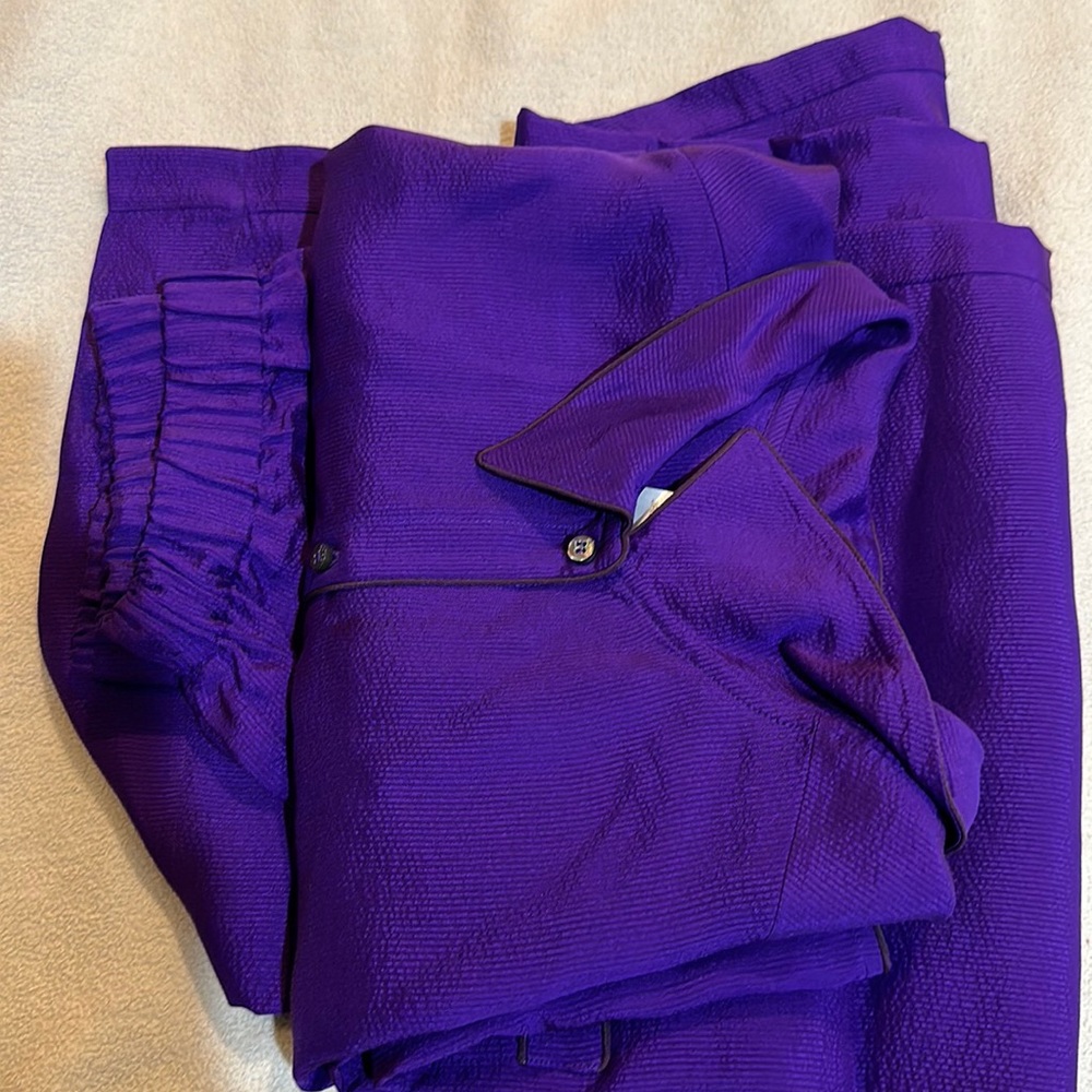 Rich purple PJs w/ chocolate trim Also available in gray with navy trim.